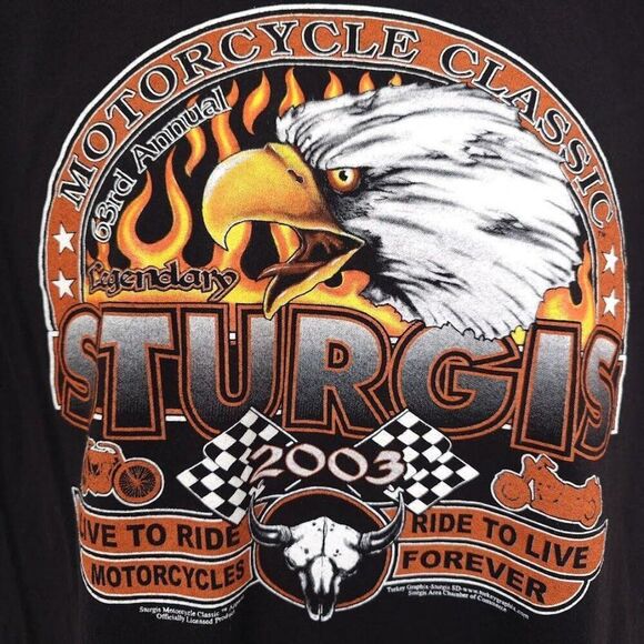 Vintage Sturgis T Shirt Mens Size Large Black Y2K 2003 Black Hills Rally Eagle - Picture 2 of 6